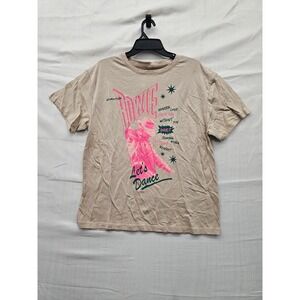 David Bowie Womens Lets Dance Graphic T-Shirt Tan Cotton Casual Size Medium